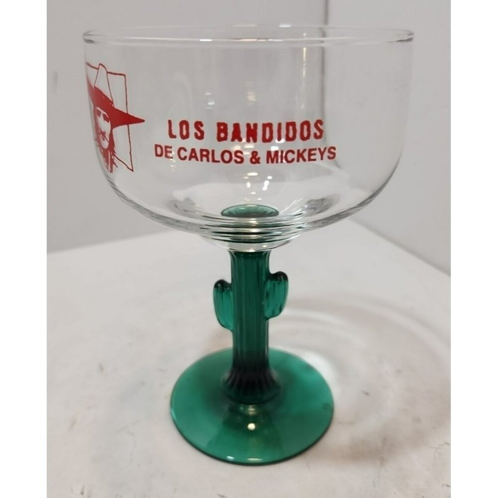 Los Bandidos Carlos & Mickeys Cactus Stem Maragrita Glass El Paso Texas